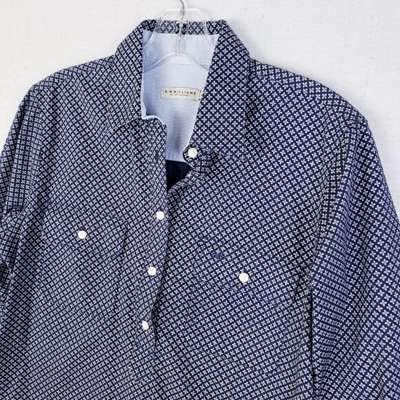 R.M.Williams Australia Cotton Blouse Shirt Printed Women's size 10 Navy Preppy - Picture 2 of 12